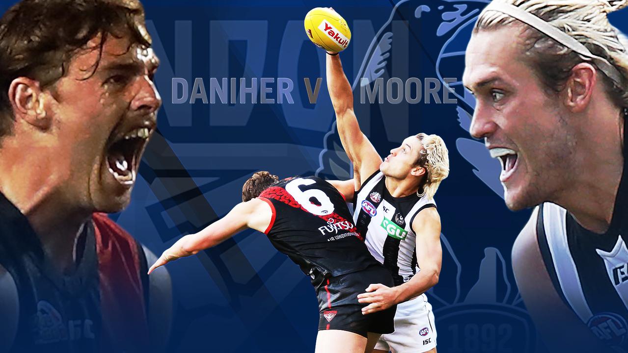 Joe Daniher and Darcy Moore went head-to-head on Anzac Day 2019.