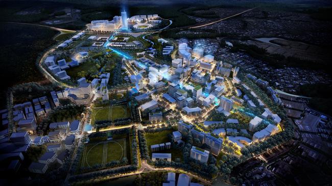 An artist’s impression of what Springfield Central will look like. The privately-­developed city-within-a-city — is positioned to be the work, study and services hub of a catchment of 350,000 people by 2036.