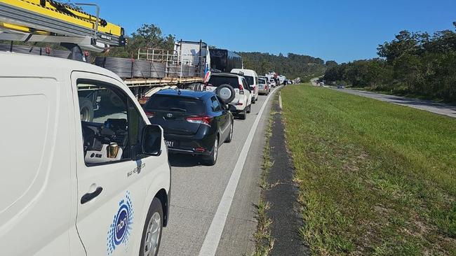 Traffic backed up at the site of the accident at Dirty Creek between Coffs Harbour and Grafton on Friday morning, December 12