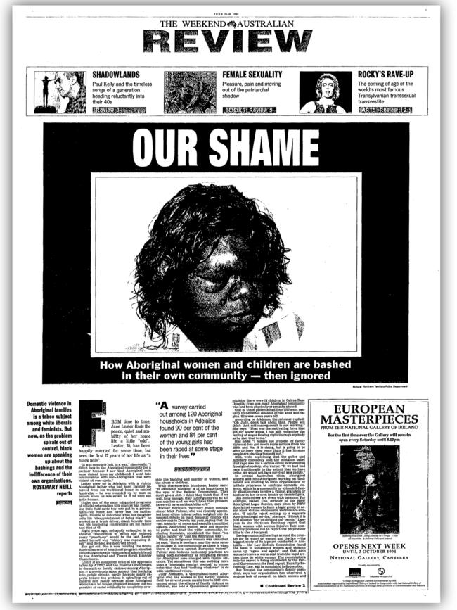 The ‘OUR SHAME’ cover of Review in The Weekend Australian, 1994