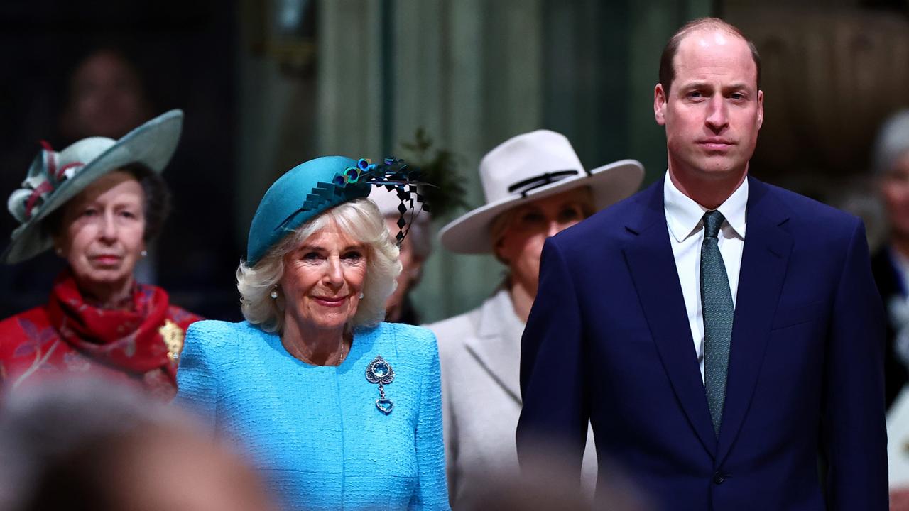 (L-R) Princess Anne, Queen Camilla and Prince William attend the 2024 Commonwealth Day Service at Westminster Abbey. Princess Catherine was at a medical appointment. Picture: WPA Pool/Getty Images