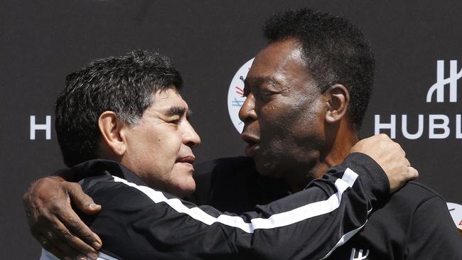 Argentina legend Diego Maradona and Pele were rivals for the title of greatest player of all time. Picture: AFP