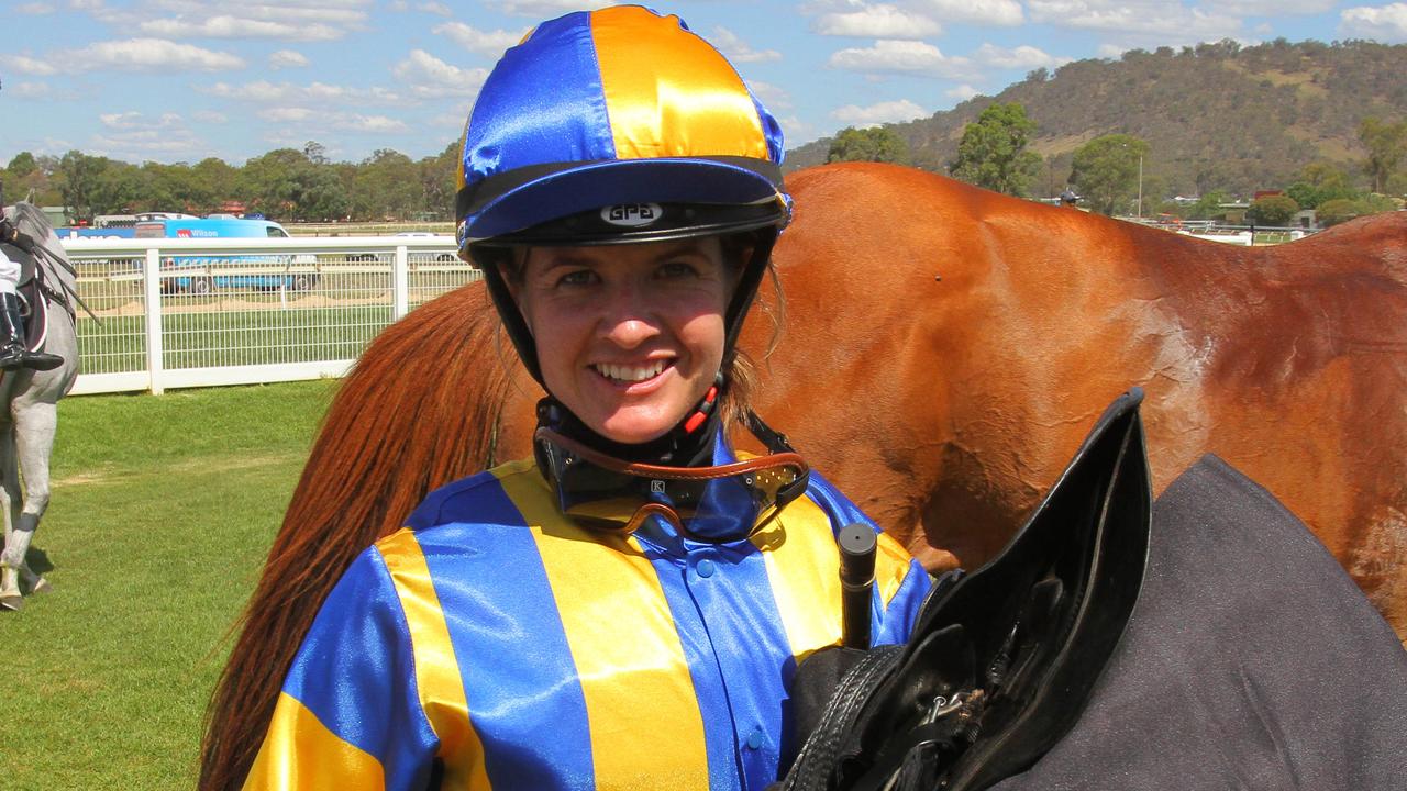 Stacey Metcalfe in the mounting yard after winning the Naughtin Development Group Dunstan Sprint BM70 Handicap on November 30, 2018 in Wodonga, Australia. (David Thorpe/Racing Photos via Getty Images)