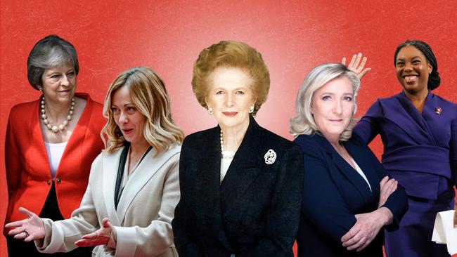 Why can’t the left produce successful women leaders like the right? Left to right, Theresa May; Giorgia Meloni; Margaret Thatcher; Marine Le Pen; Kemi Badenoch.