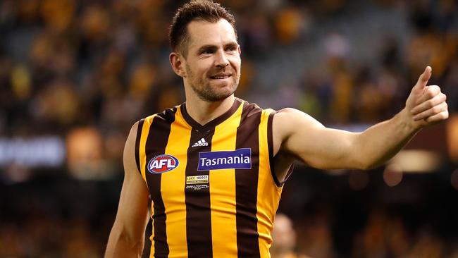 Luke Hodge says farewell in his final game for the Hawks. Picture: Getty Images