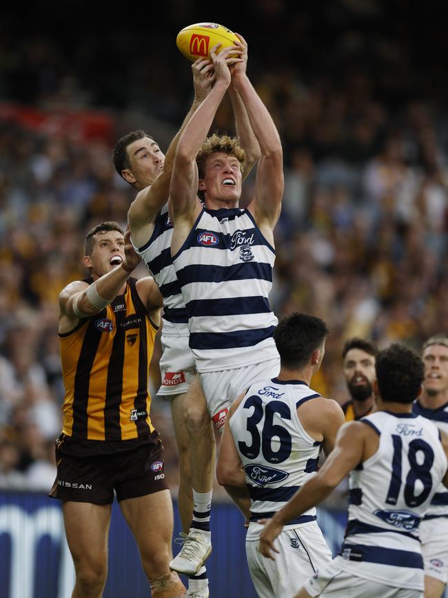 The mark that set up Toby Conway’s first goal. Picture: Michael Klein