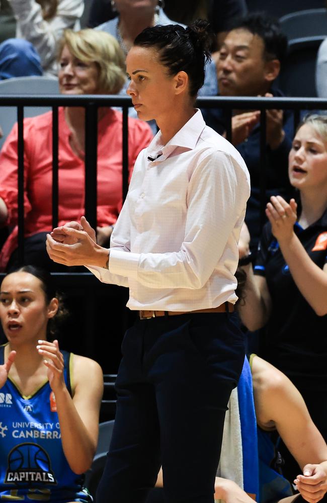 Capitals coach Kristen Veal claps during the WNBL match between Sydney Flames and UC Capitals at Quay Centre, on November 15, 2023, in Sydney, Australia. (Photo by Mark Evans/Getty Images)