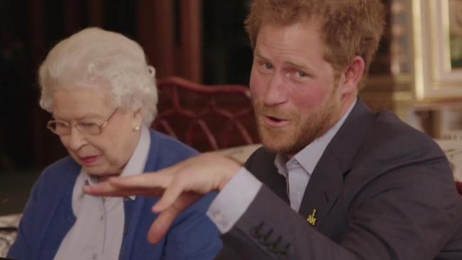 Queen Elizabeth II with her grandson Prince Harry. Picture: @Kensingtonroyal via AP