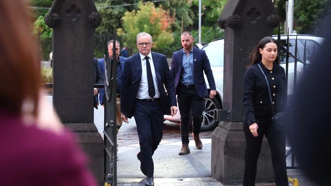 Prime Minister Anthony Albanese attends special 7am mass at St Patrick’s Cathedral on Tuesday. Picture: Mark Stewart / NewsWire