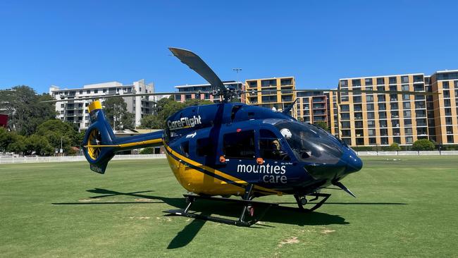 A pedestrian in his 80s has suffered injuries to the head after a car struck him at Sherbrook Rd Hornsby. Picture: CareFlight