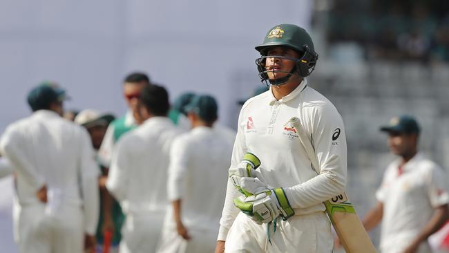 Australia's Usman Khawaja, foreground, struggled with two scores of 1 in the first Test.