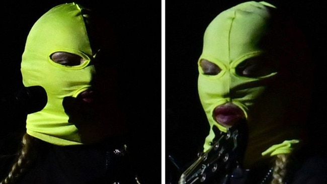 Madonna was spotted on stage with a green balaclava ahead of her final show on tour. Picture: Pablo Porciuncula/AFP