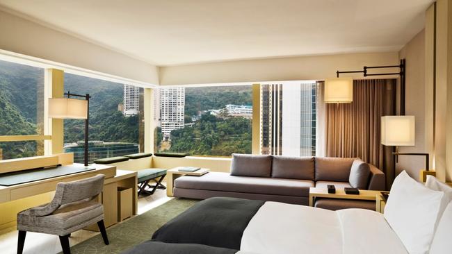 The roomsIn a city notorious for small hotel rooms, this space shatters that reputation. I’m on the 42 floor in a Studio 80 room which, true to the building’s origins, feels more like a luxury apartment at 80 metres square. The plush design has material finishes using bamboo, limestone and wool to set the simple but opulent mood with the focus on the expansive views from the angled glass windows looking at city towers in the foreground and Victoria Harbour in the distance.