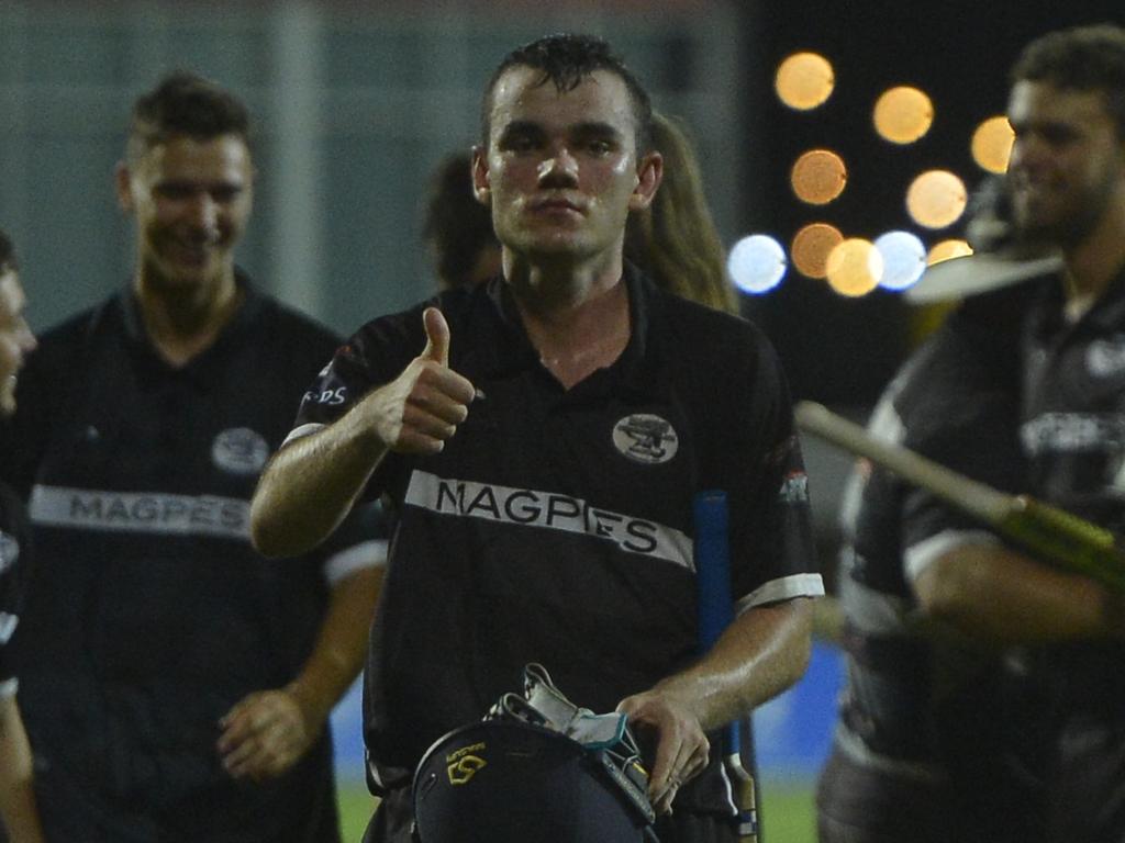 Magpies' Adam Zurvas gives the thumbs up after helping guide his team to victory over Norths in the Dixon Homes Div 1 T20 Shootout grand final at Harrup Park. Photo: Callum Dick