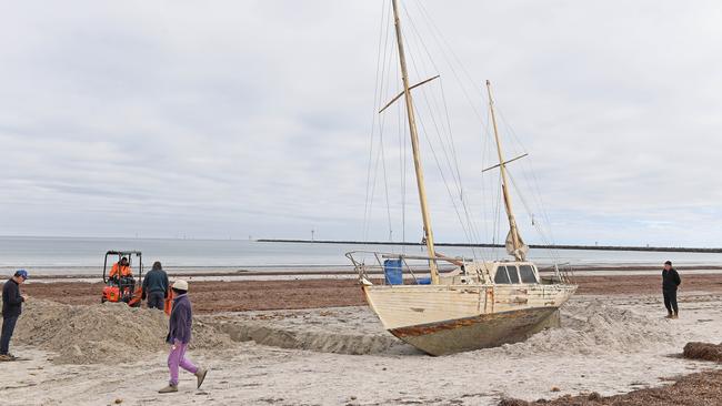 The stranded yacht at North Haven. Picture: Tom Huntley