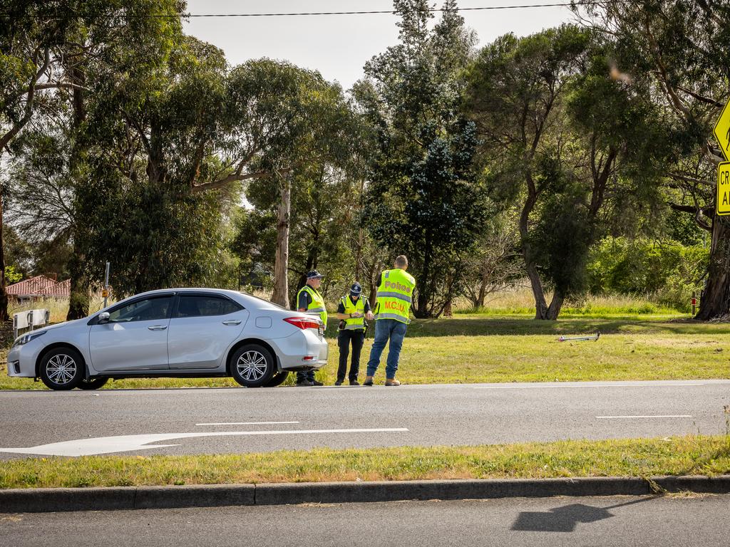 A motor vehicle incident involving a young child happened on Heatherton Road in Endeavour Hills on Thursday morning. Picture: Jake Nowakowski