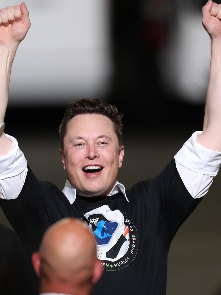 Musk celebrates the successful launch of SpaceX’s first manned spaceflight in May. Picture: Joe Raedle/Getty Images/AFP