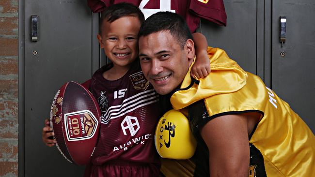 Justin with son and “rising star” Carter. Image: Annette Dew