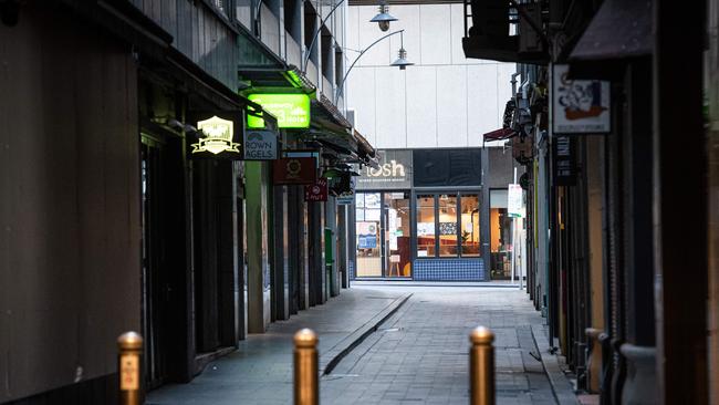 Empty scenes around Melbourne CBD this week. Picture: Jason Edwards