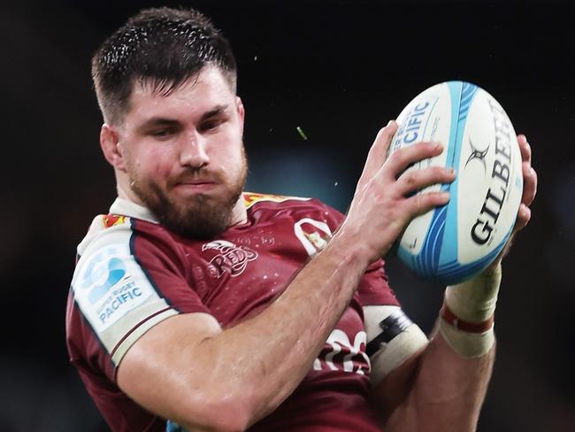 SYDNEY, AUSTRALIA - MAY 31:  Liam Wright of the Reds jumps at the lineout during the round 15 Super Rugby Pacific match between NSW Waratahs and Queensland Reds at Allianz Stadium, on May 31, 2024, in Sydney, Australia. (Photo by Matt King/Getty Images)