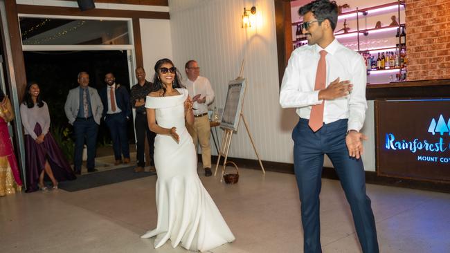 Priyena Singh and her brother Pranay surprising guests with their brother-sister wedding dance. Picture: Daniel Vistar