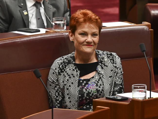 CANBERRA, AUSTRALIA, NewsWire Photos. NOVEMBER 8, 2023: Senator Pauline Hanson during Question Time in the Senate at Parliament House in Canberra. Picture: NCA NewsWire / Martin Ollman