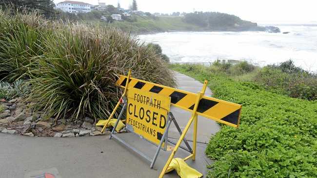 The pedestrian walkway to Main Beach Yamba was closed on Saturday due to potential land slippage issues on Yamba Hill. Saturday 18th March 2017. Picture: Debrah Novak