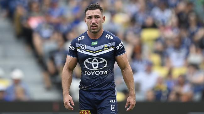 TOWNSVILLE, AUSTRALIA - MARCH 04: Reece Robson of the Cowboys loduring the round one NRL match between the North Queensland Cowboys and the Canberra Raiders at Qld Country Bank Stadium on March 04, 2023 in Townsville, Australia. (Photo by Ian Hitchcock/Getty Images)