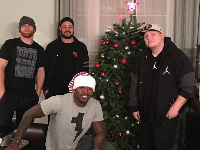 Hayne standing next to Bruce Miller (left) in 2015. Picture: Instagram