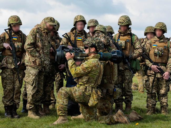 Australian Army soldiers deployed on Operation Kudu provide weapon training to recruits from the Armed Forces of Ukraine in the United Kingdom. Picture: Defence