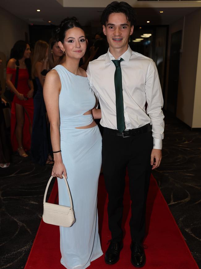 MELBOURNE, AUSTRALIA – JUNE 14 2024 Haylee Wilson and Noah Tunks attend the Lowanna College Senior Formal 2024 at the Moe Racing Club Picture: Brendan Beckett