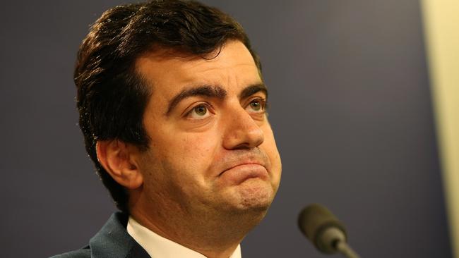Senator Sam Dastyari holds a press conference at the Commonwealth Parliamentary offices in Sydney to announce his resignation from Labor front bench. Picture: Toby Zerna