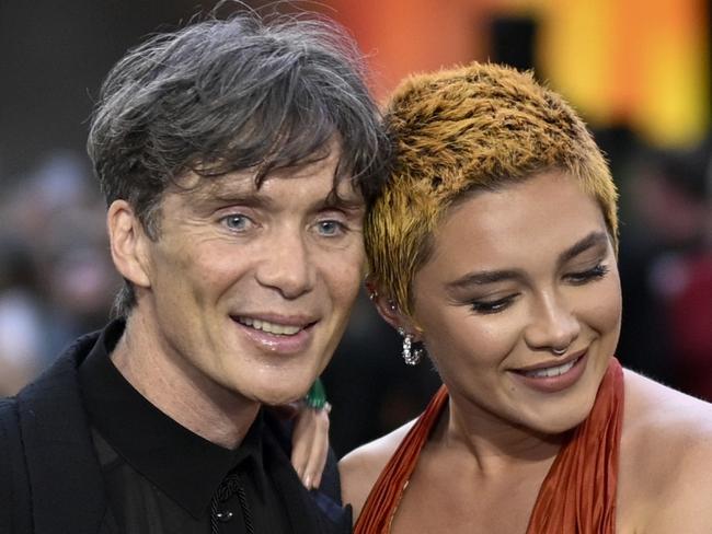 LONDON, ENGLAND - JULY 13: (L-R) Emily Blunt, Cillian Murphy and Florence Pugh attend the "Oppenheimer" UK Premiere at Odeon Luxe Leicester Square on July 13, 2023 in London, England. (Photo by Gareth Cattermole/Getty Images)