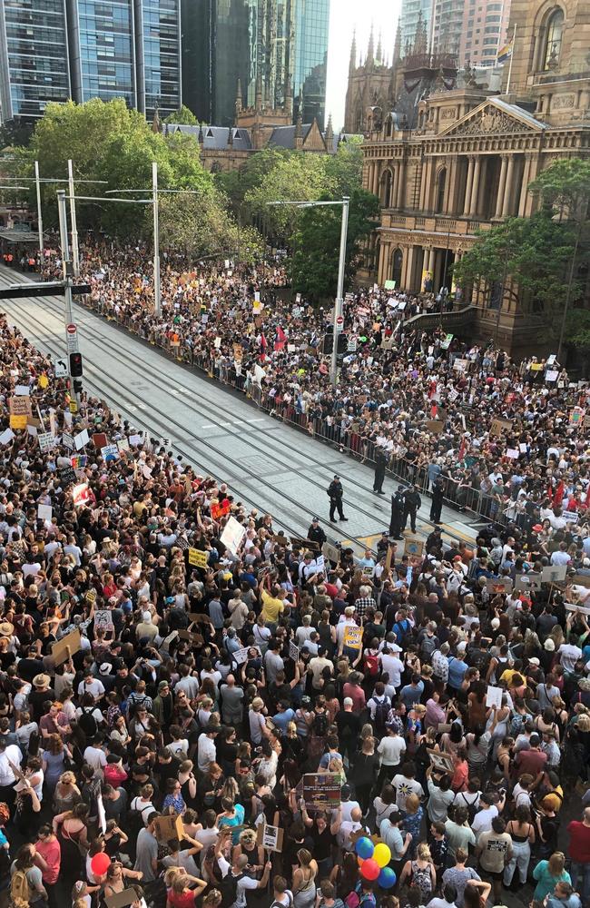 Climate protesters in Sydney’s CBD. Picture: Nicholas Eagar