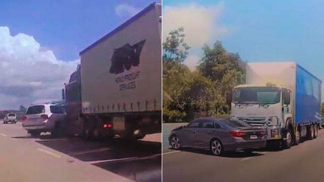 Trucks cleaning up cars on the M1. Picture: Facebook/Dash Cam Owners Australia