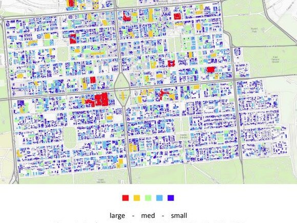 Adelaide rooftops with Largest PV Potential in Adelaide CBD. Pic Supplied.