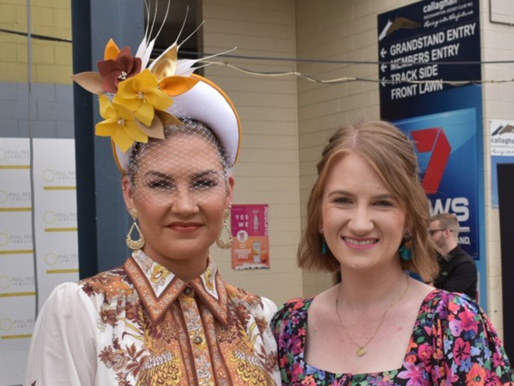 Rebecca Scotney and Sophie Barnes at The Archer race meeting at Callaghan Park, Rockhampton, on May 7, 2022.