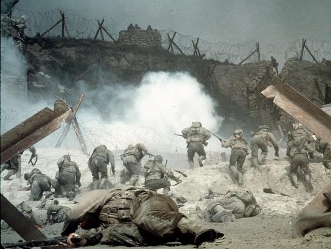 Recreating the American assault at Omaha Beach … a still from acclaimed movie Saving Private Ryan.