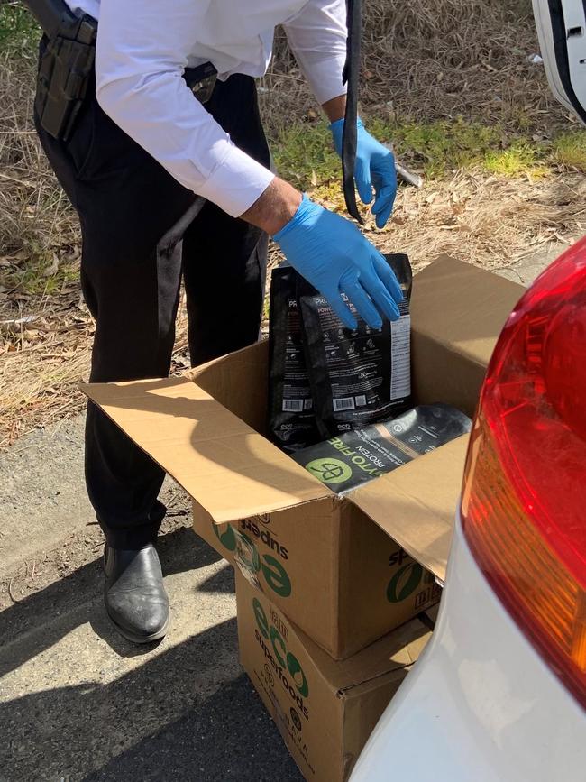 Images supplied by NSW Police show packages of what is alleged to be cocaine found in a car south of Coffs Harbour.