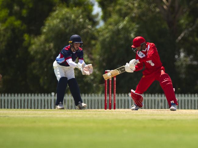 Atharv Deshpande cuts late. Pic: Chris Thomas.