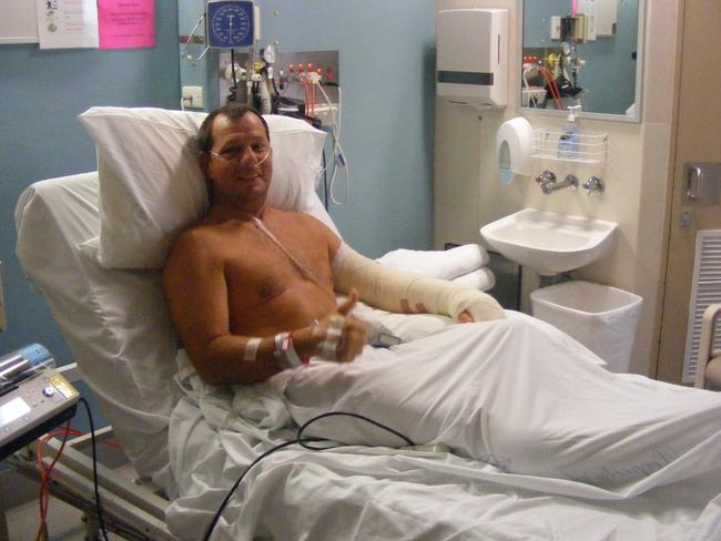 Shark attack victim Dave Pearson when he was recovering in hospital.