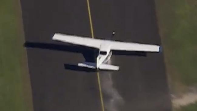 A light plane has made an emergency landing at Bankstown Airport, with the pilot and passenger walking away without apparent injury. Picture: X