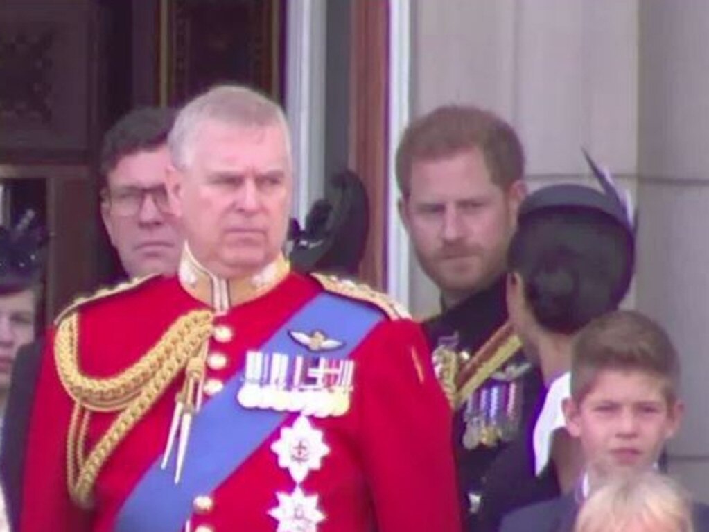 Harry and Meghan have a moment at Trooping the Colour. Picture: Supplied