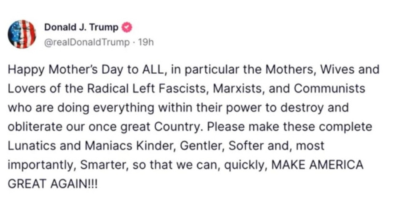 Donald Trump neglected to mention Melania or any of his ex wives in the Mother's Day tribute. Picture: Truth Social