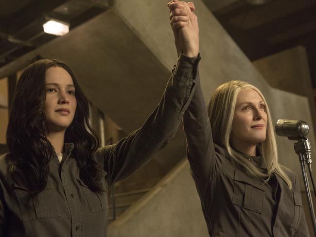 Lawrence and Julianne Moore in a scene from film The Hunger Games: Mockingjay — Part 1.