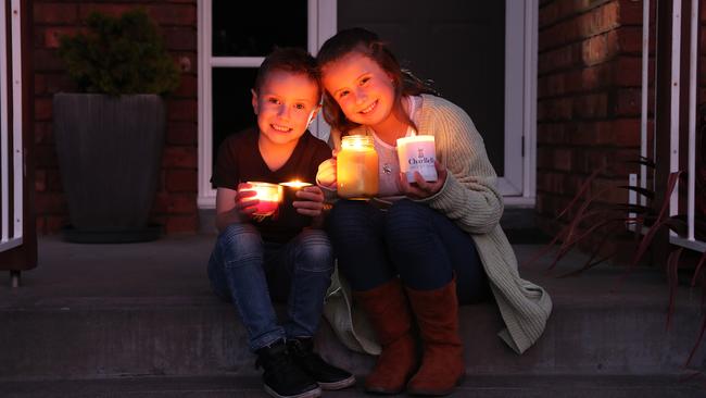 Siblings Liam Fell, 6, and Holly Fell, 10, of Granton #shine4thefrontline. Picture: NIKKI DAVIS-JONES