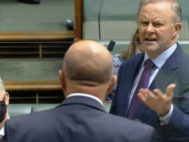 ‘Sit down, boofhead’, Opposition leader Anthony Albanese tells Peter Dutton during Question Time. Picture: ABC via NCA NewsWire