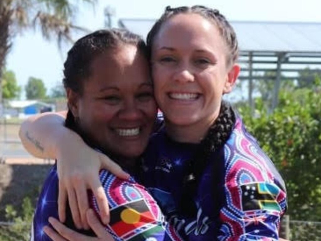Baggow and Breayley-Nati embrace after taking out the Mackay Indigenous Carnival with the Diamonds in 2018. Picture: Supplied.