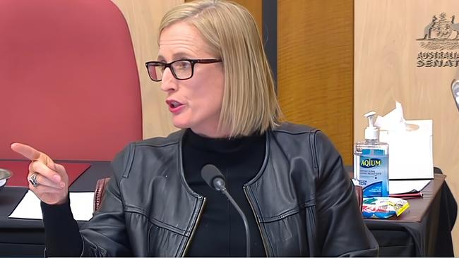 Katy Gallagher during a contentious Senate estimates hearing in 2021.