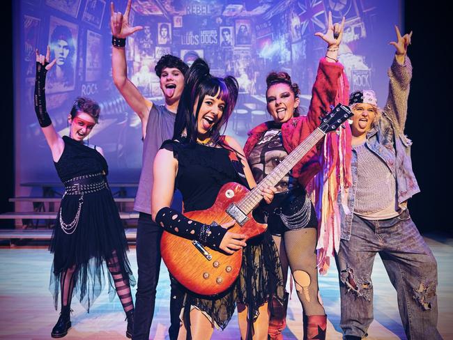 The cast of the Toowoomba State High School production of We Will Rock You? (from left) Clancy Angow, Luke Parker, Abigail Clarke, Stevie-Lee Powell and Stephanie Dore.